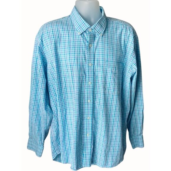 Alan Flusser Men Multicolor Blue Plaid Long Sleeve Button Down Cotton Shirt 2XL - Picture 1 of 8